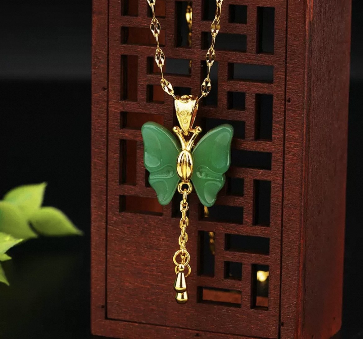 Natural Jade Butterfly Pendant Not included Necklace 18K Gold Plated Classic