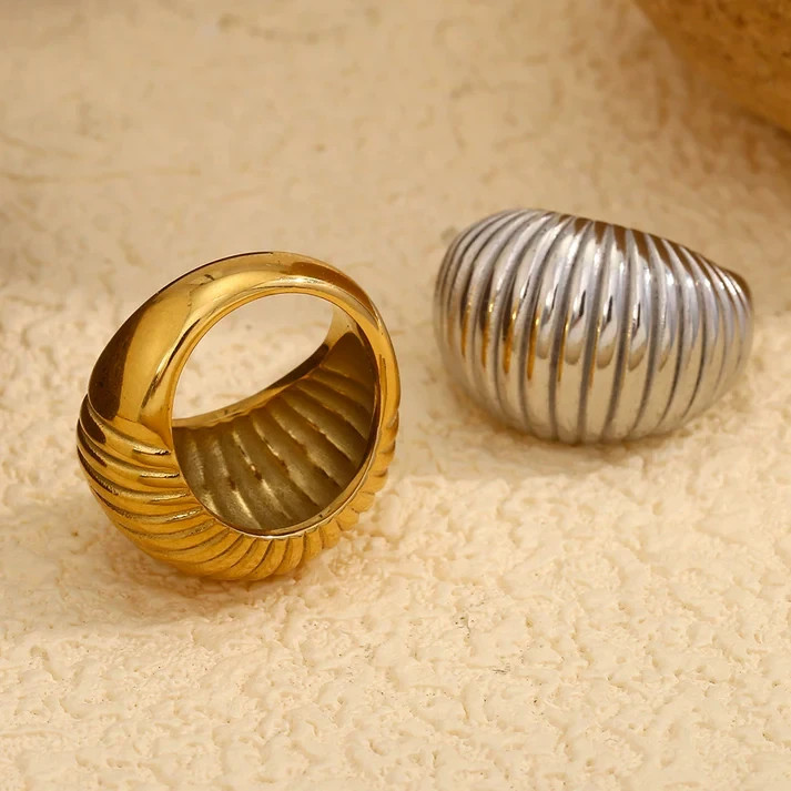Gold plated dome ring brass metal unisex boho ring for gift
