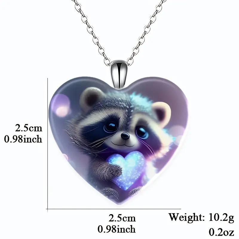 Raccoon Puffed Heart Pendant Necklace-New-“I Love You Today, Tomorrow, Always”