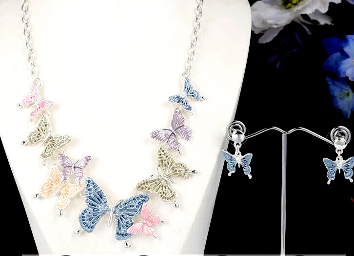 AVIANNA COLORFUL DESIGNER FASHION ENAMEL BUTTERFLY NECKLACE & EARRING SET