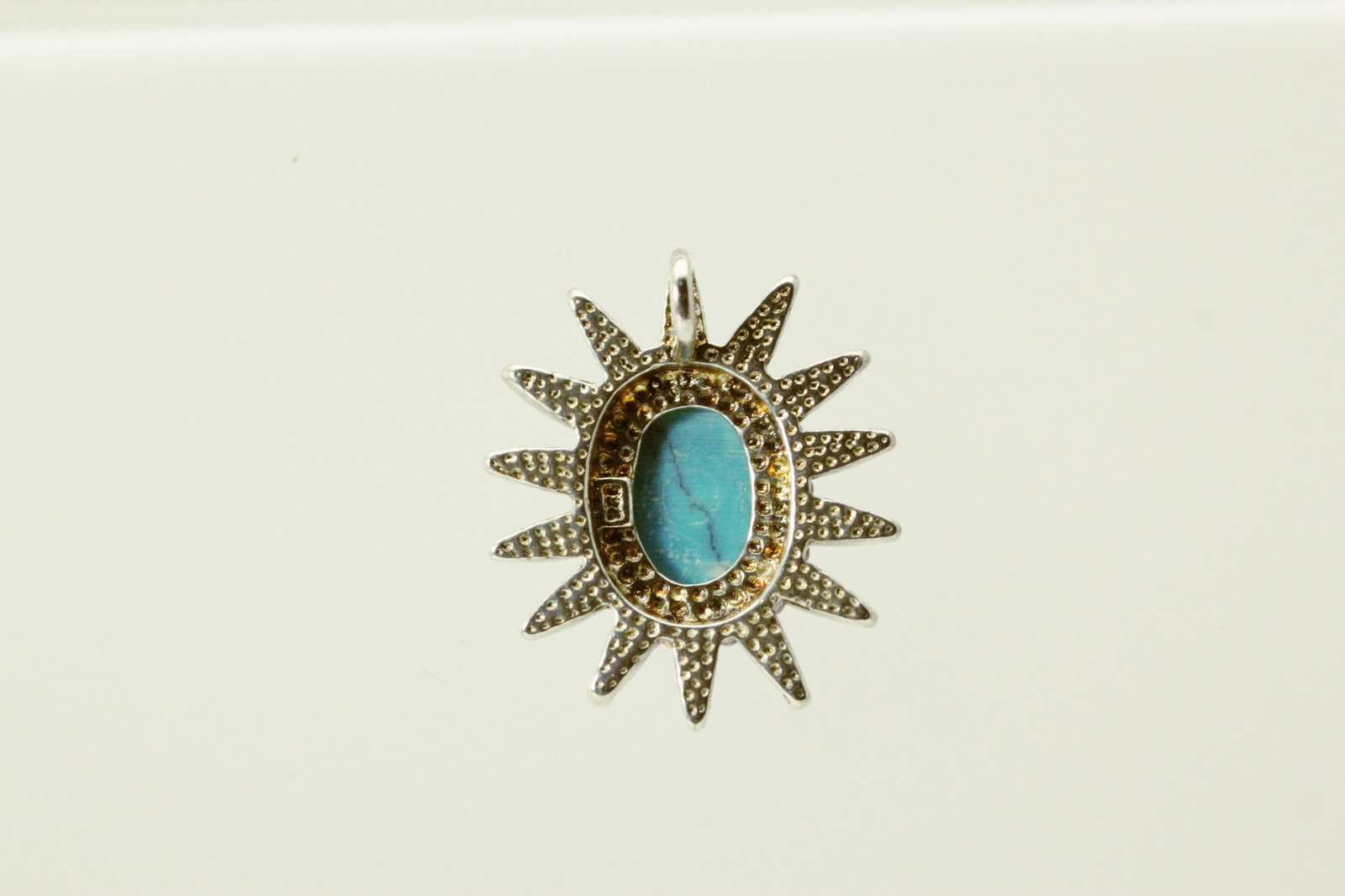 925 Sterling Silver Oval Turquoise Sun Burst Pendant 9.4 Grams (PEN6160)
