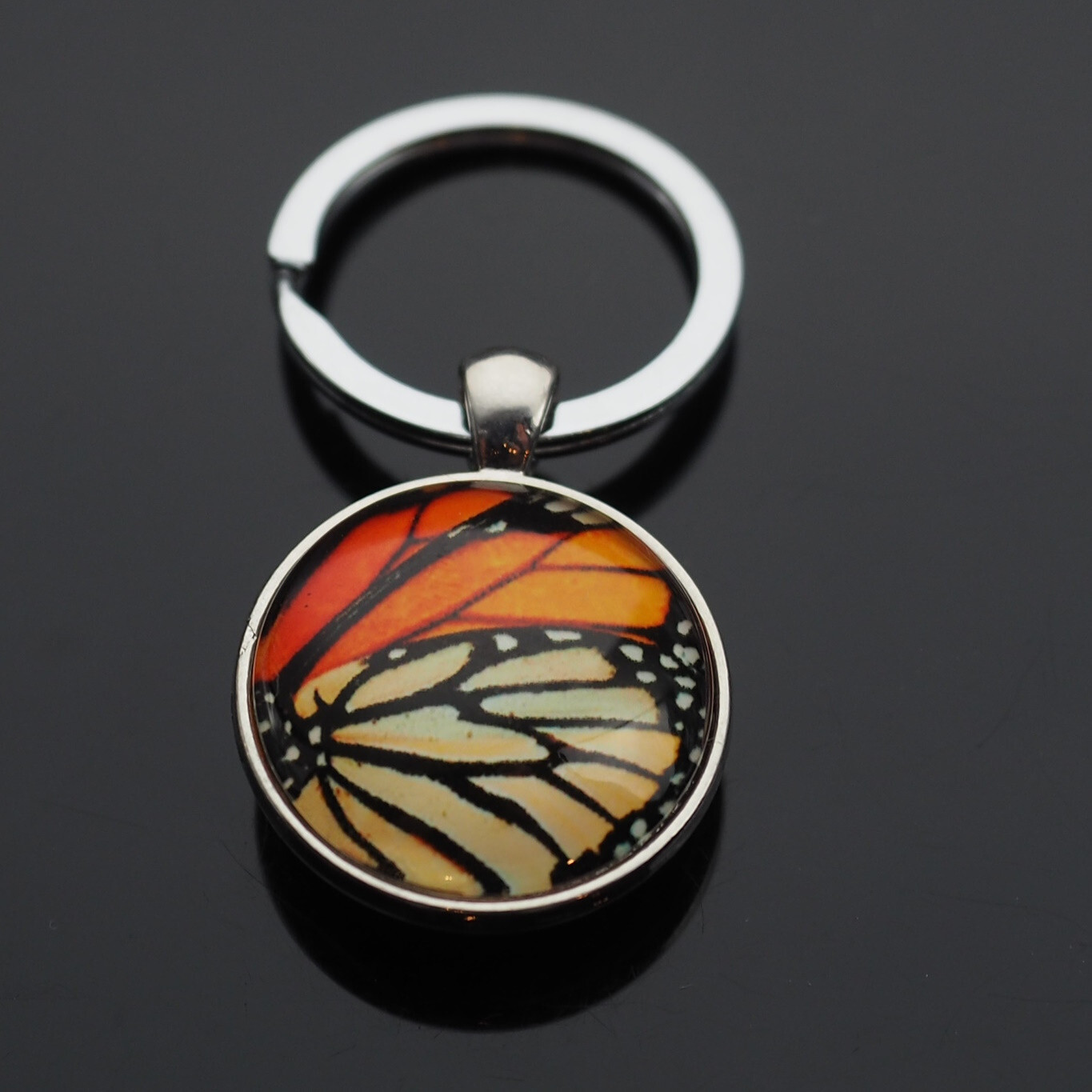 Monarch Butterfly Doubled Sided Picture Glass Cabochon Keychain Key Ring Gift