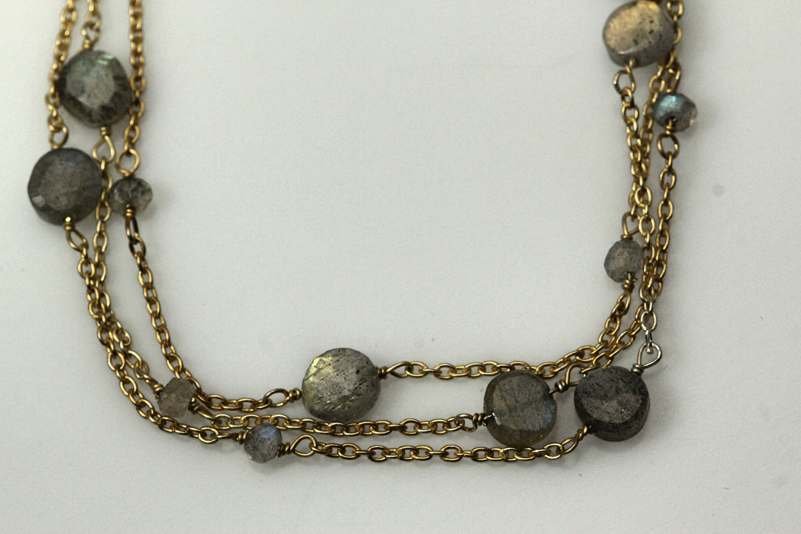 925 Yellow Gold Plated Labradorite 46.5″ Long Station Necklace 9.3Grams(NEC5089)