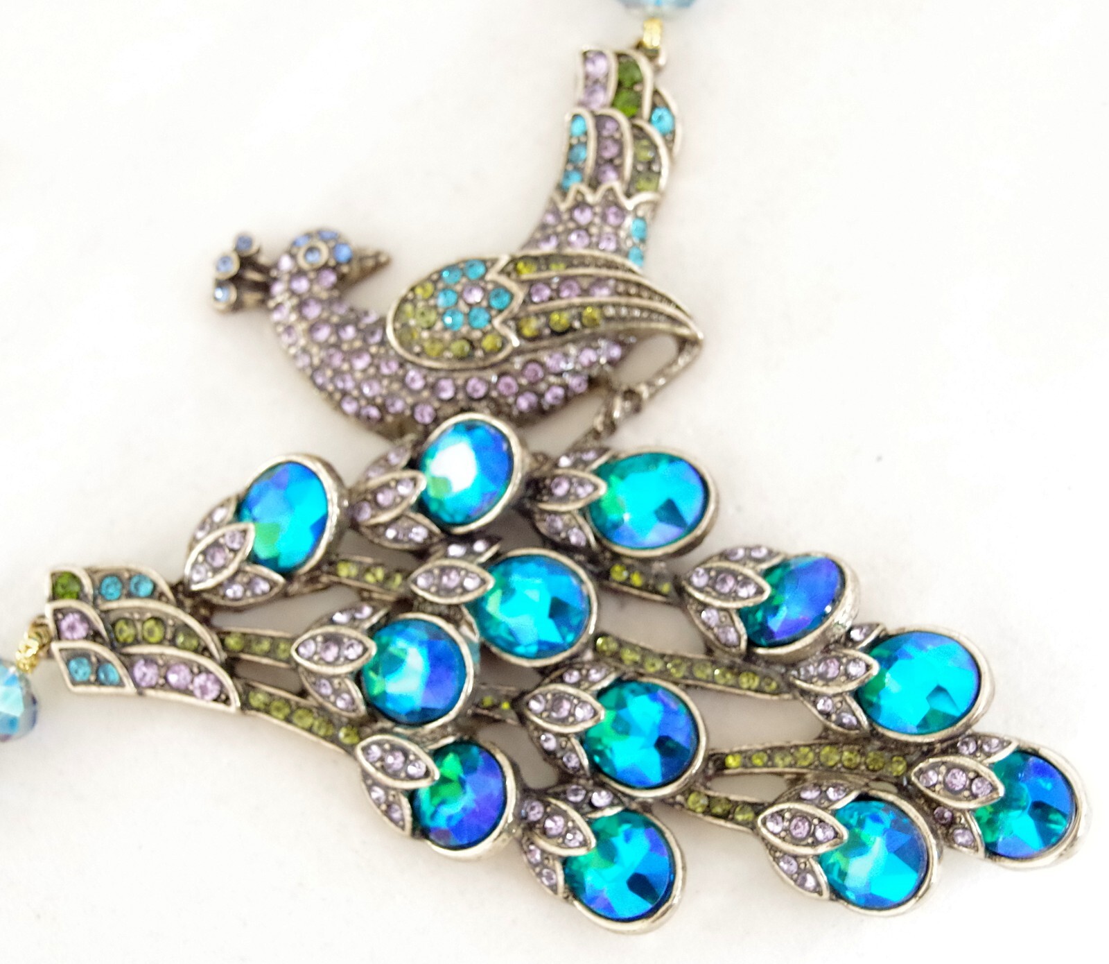 NWOT DESIGNER STYLE PEACOCK RHINESTONE PEACOCK BIRD AB CRYSTAL BEAD NECKLACE