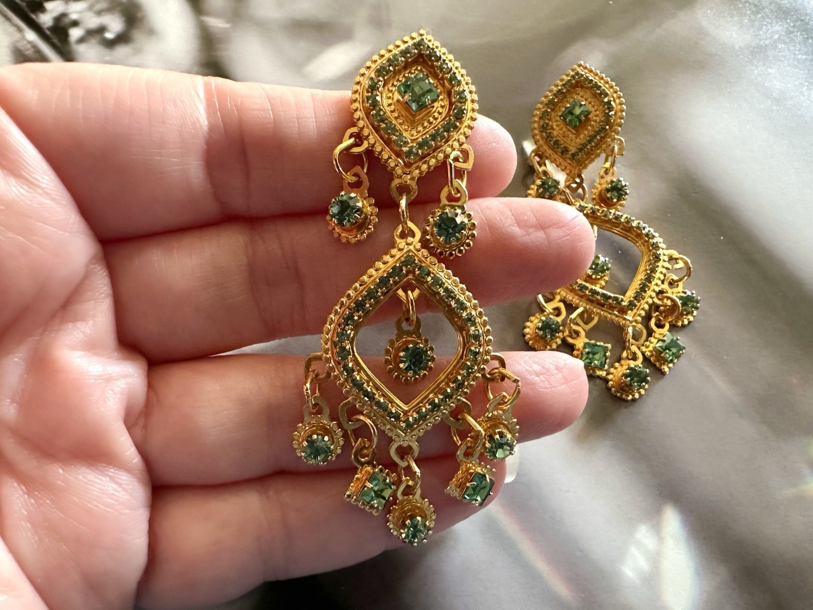 LUNCH AT THE RITZ Dangle Post Earrings Turquoise Crystals For Pierced Ears