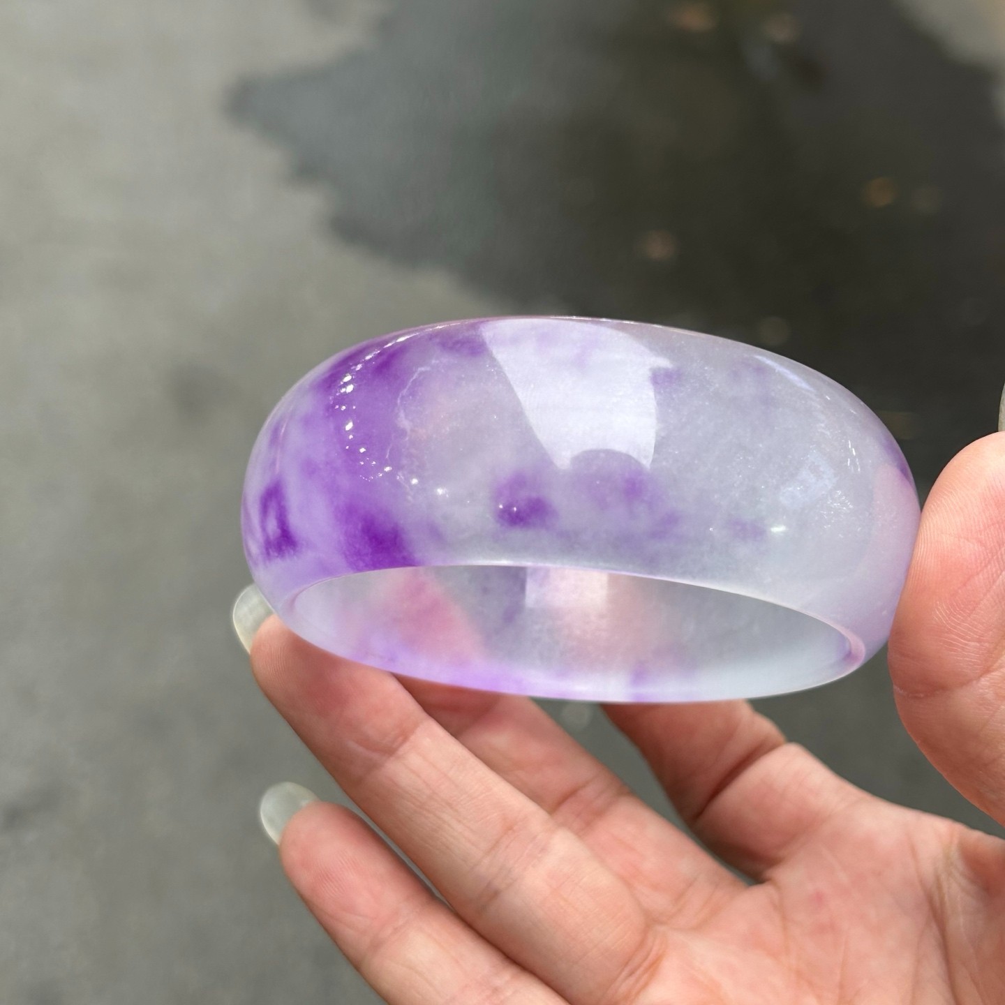 Real Natural Ice Burmese Jade jadeite tyre purple bracelet bangle 63mm