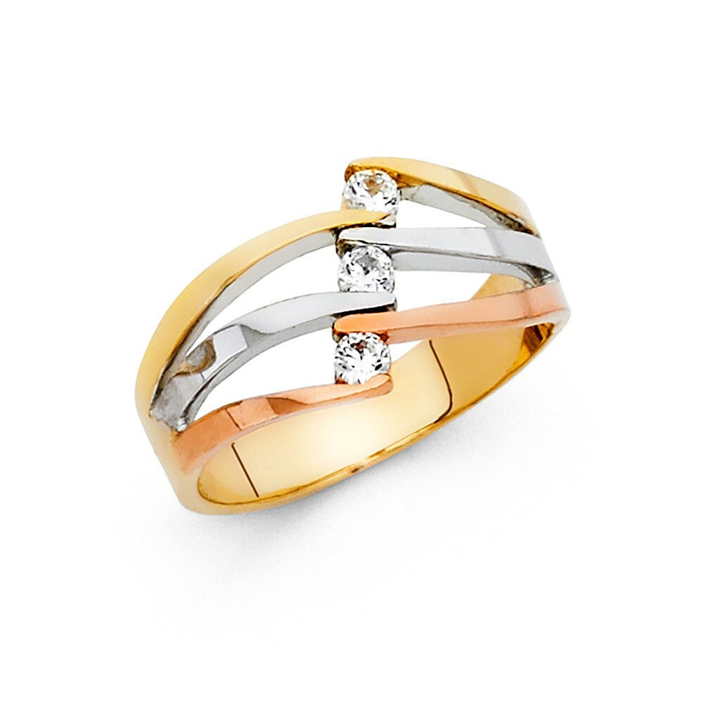 Girls 14K Tri Color Gold Womens CZ Semanario Seven Days Ring Band Size 7