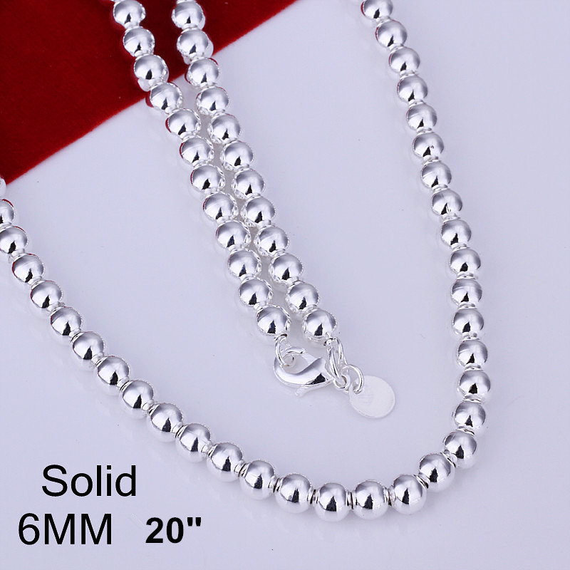 925 Silver Filled / Rose Gold GF Solid Ball Beads Charm Necklace 20″ 4MM – 10MM