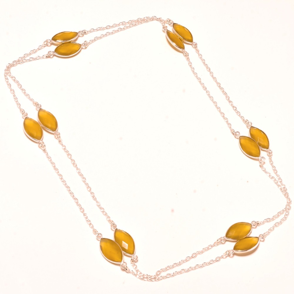 Green Chalcedony Gemstone Necklace Handmade Unique Gift Chain Jewelry 36″ CH 416