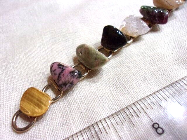 Polished Mixed Stone Variety on Metal Bracelet