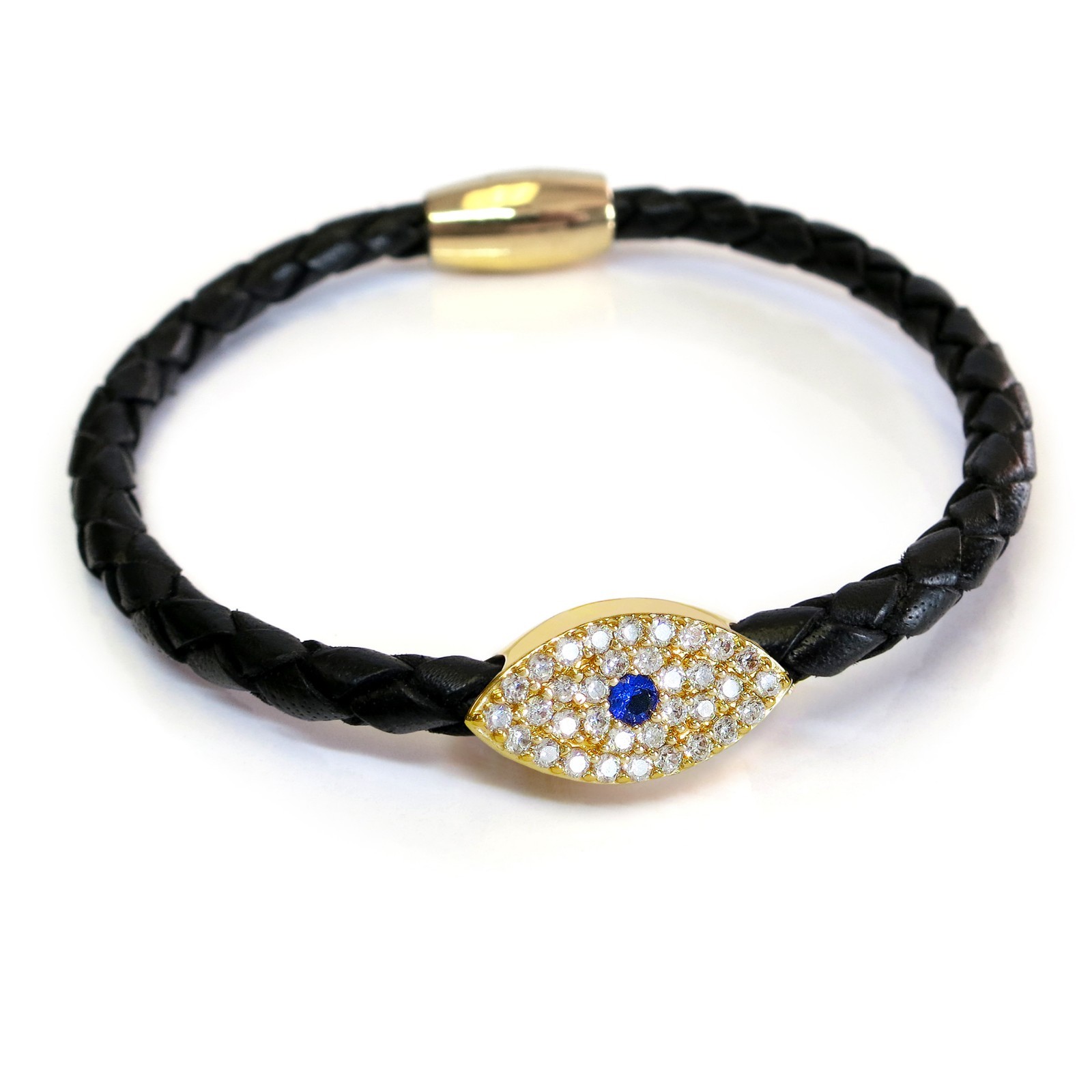 Sapphire Gold Evil Eye Leather Bracelet, More Colors