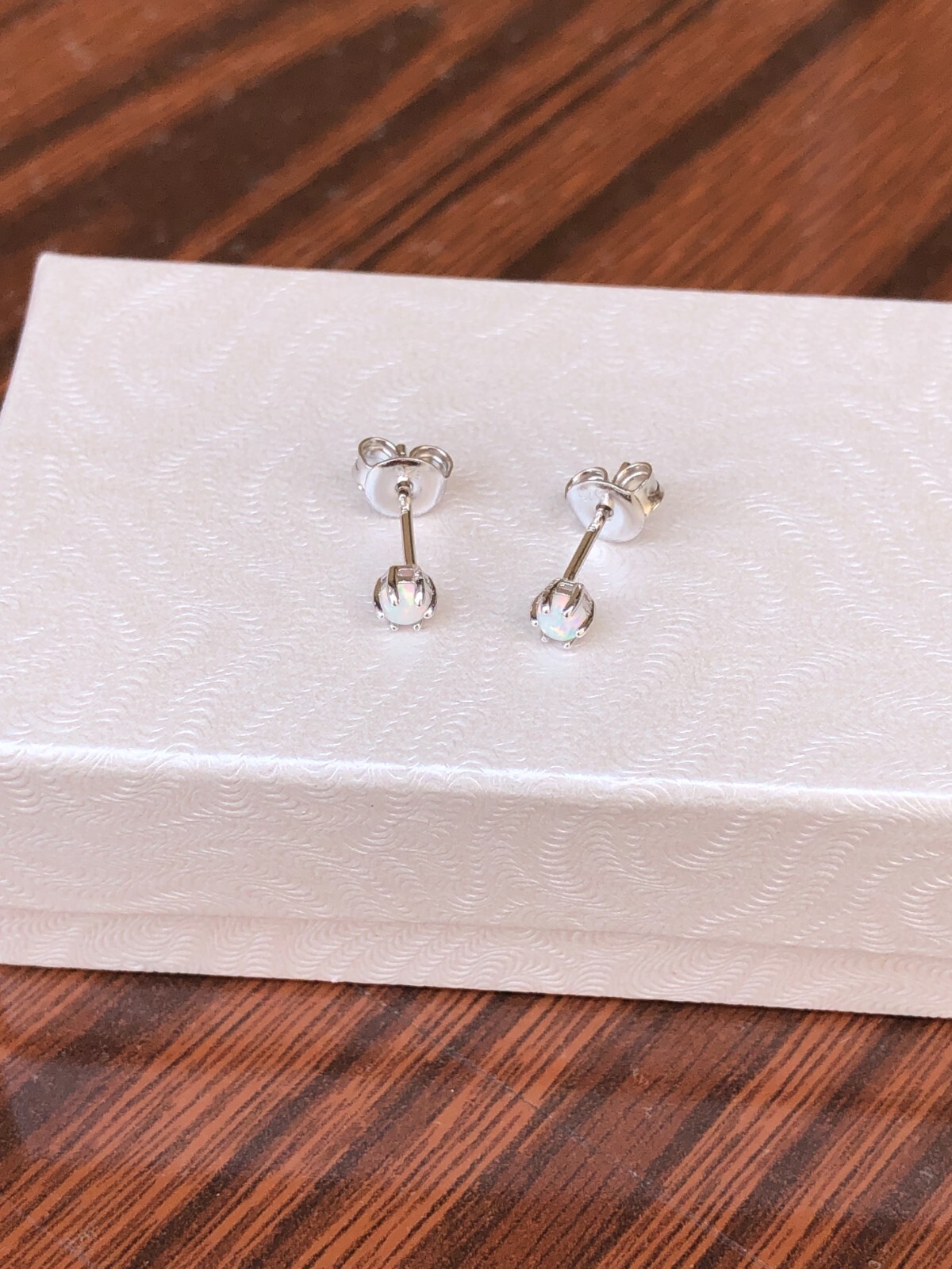 White Opal Stud Earrings Sterling Silver 925 Dainty Round Opal Studs 2.9mm