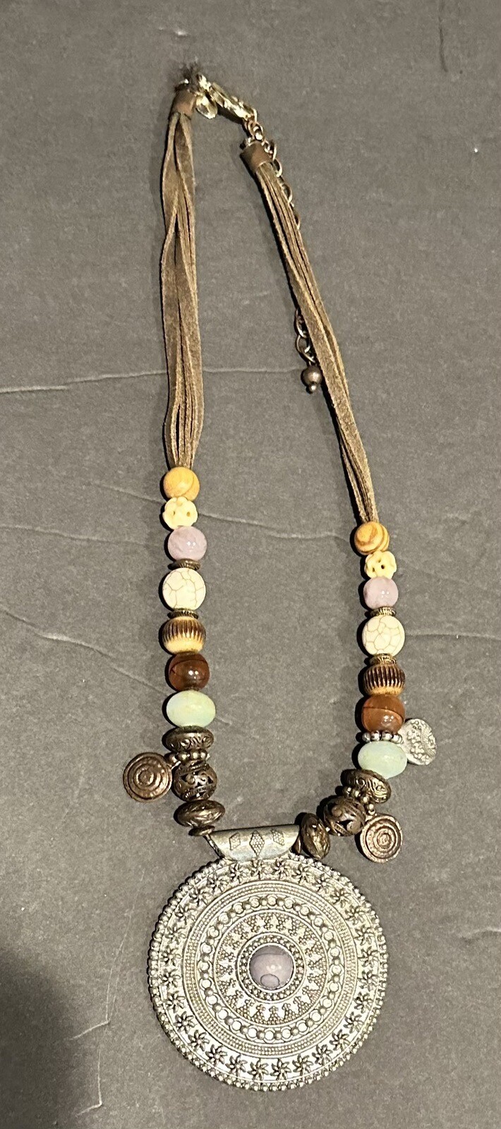 Chicos Necklace Suede Cord Beaded Pendant Boho