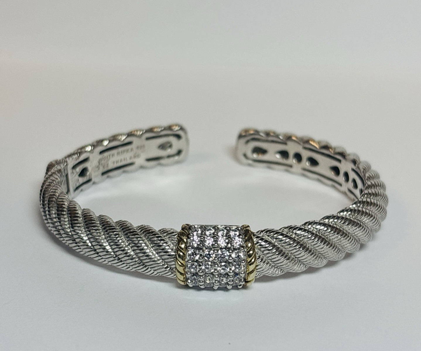 Judith Ripka Sterling 925 Silver Two Tone CZ Cable Cuff Bracelet 6 in-.95