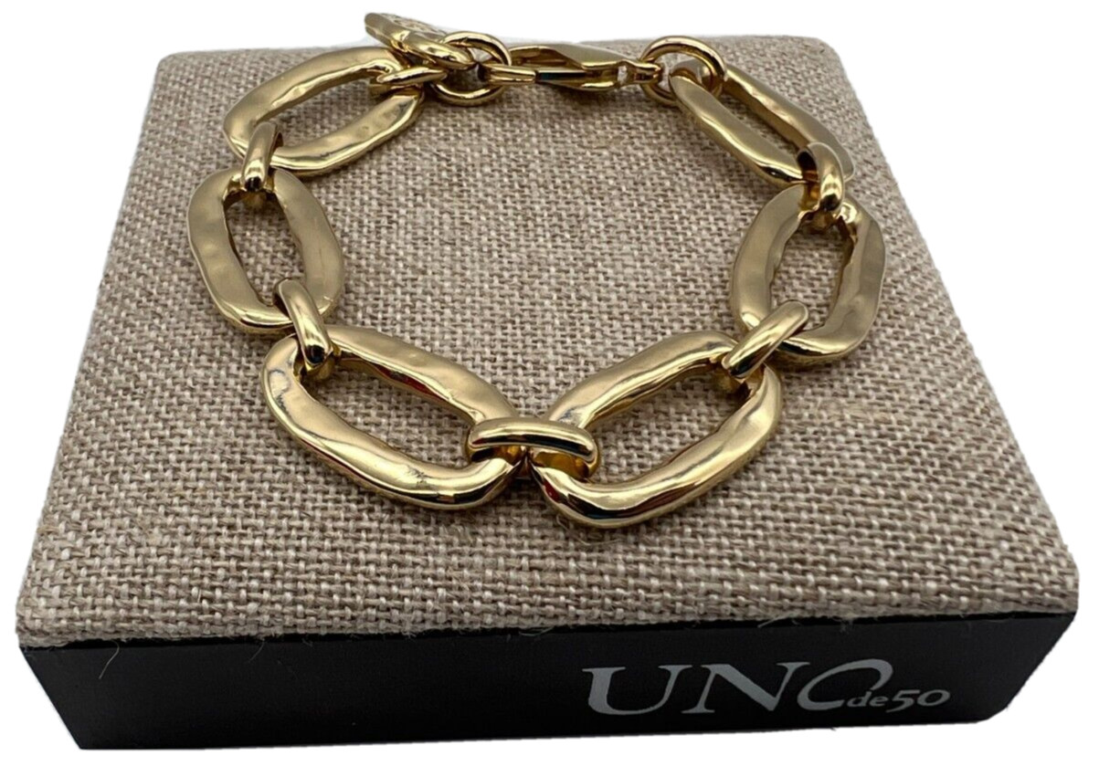 NEW Uno de 50 AWESOME Gold Oval Link Bracelet Gold Plated