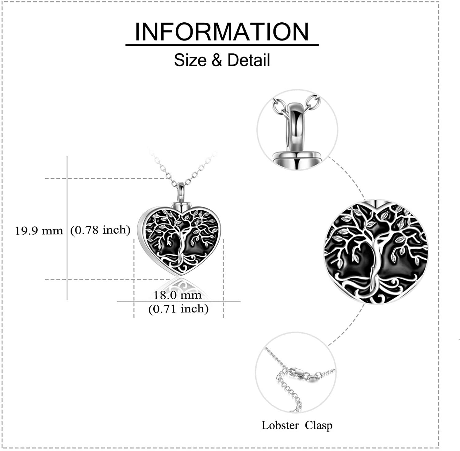 Sterling Silver Tree of Life Cremation Urn Necklaces for Ashes Heart Memorial
