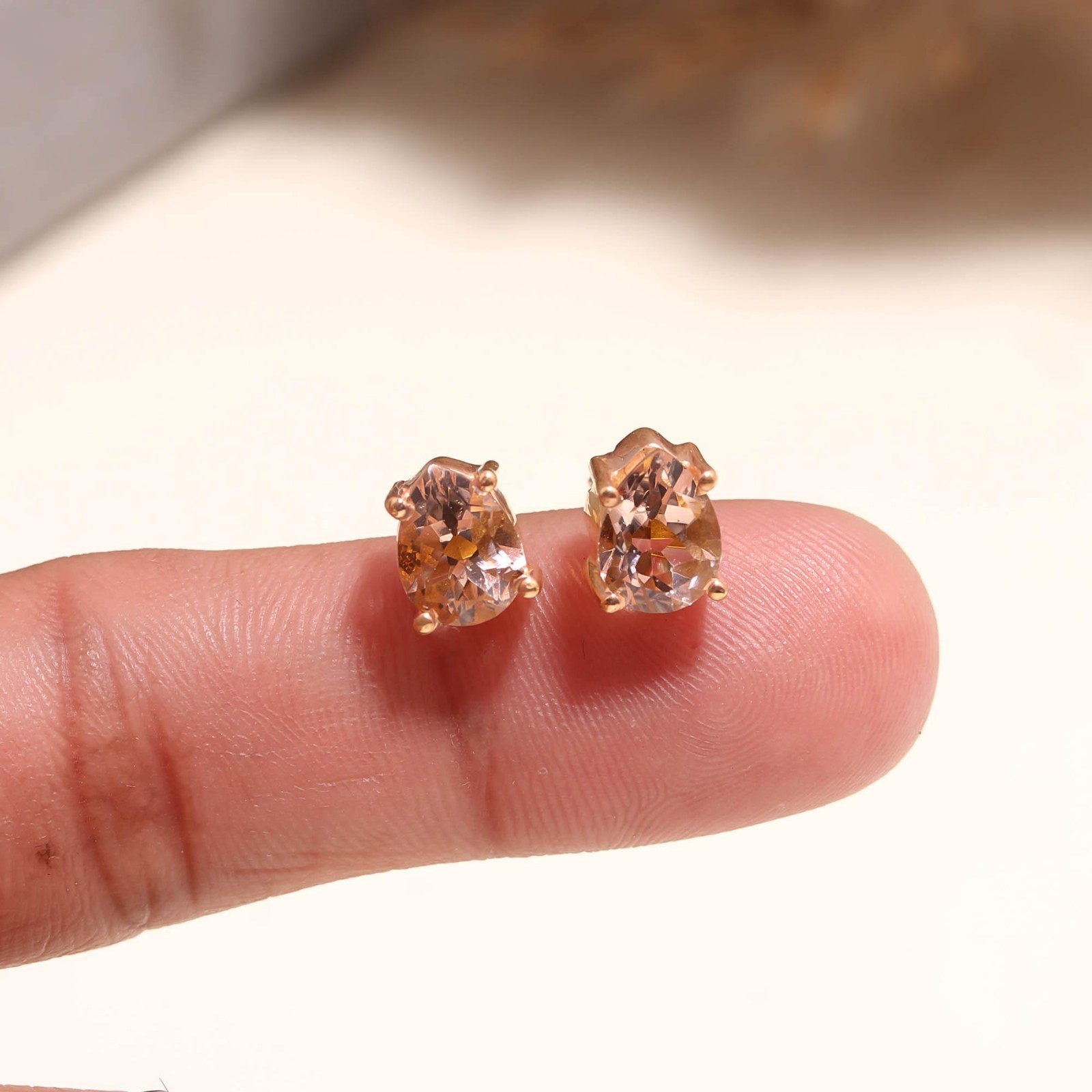 Natural Morganite Pear Stud Earrings Rose Gold Fill 925 Sterling Silver Jewelry