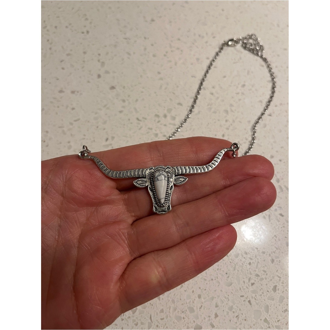 Bull head with long horn zinc alloy Turquoise Decor Necklace
