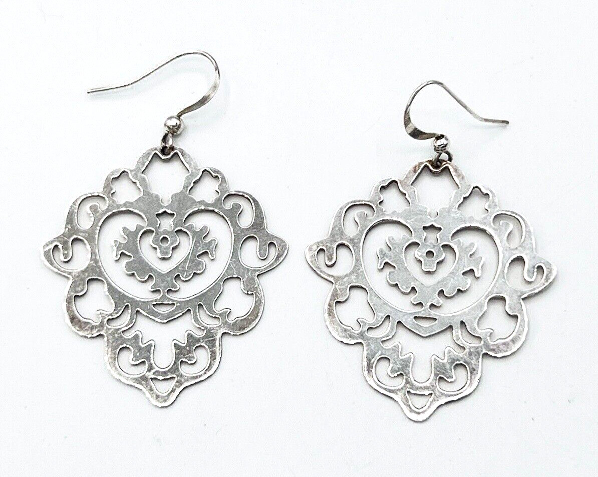 Sterling Silver Open Work Chandelier Dangle Drop Earrings