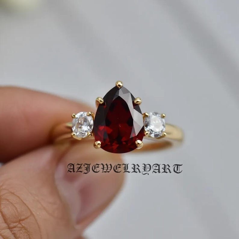 Pear cut garnet Ring 925 Sterling Silver Women’s Engagement Ring.