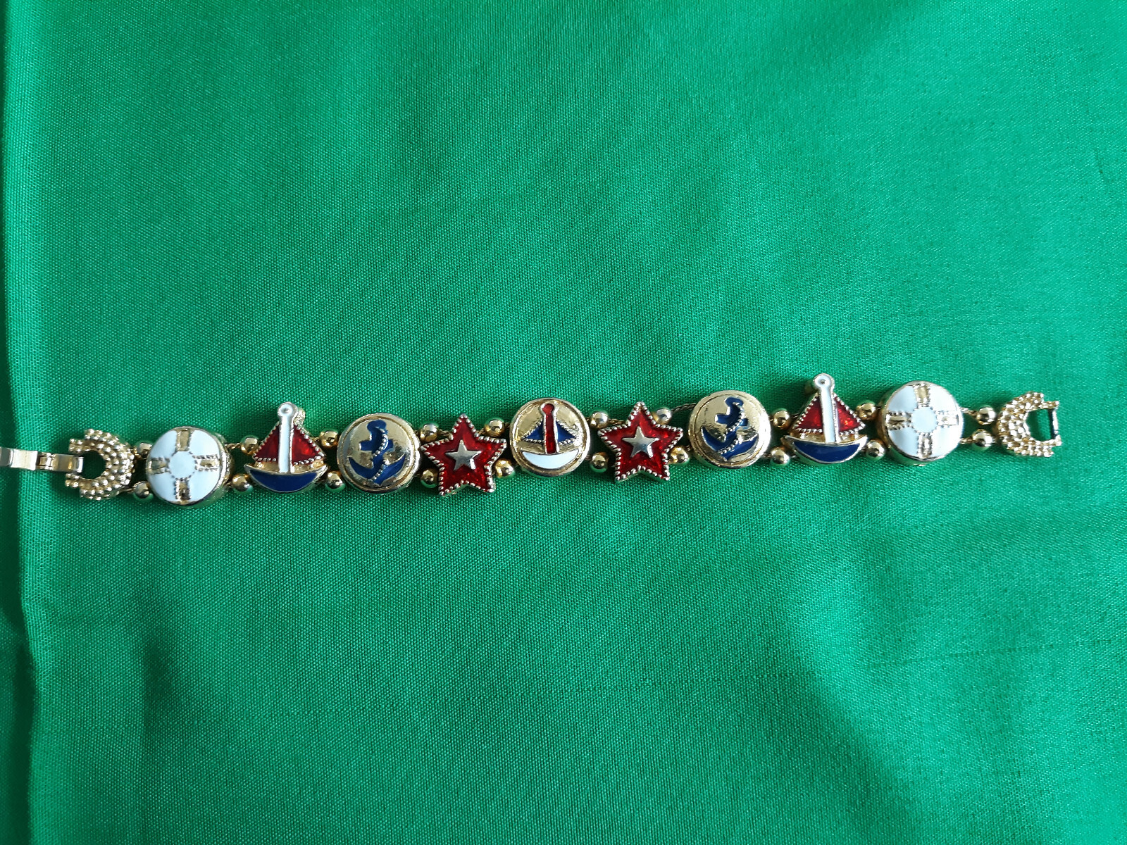 Sailor Bracelet in Goldtone with Red, White and Blue Accents, 7 1/4″