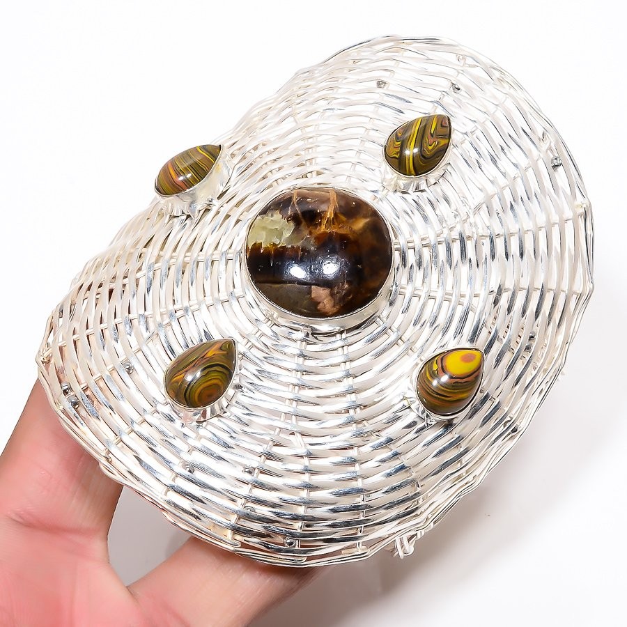 Giant Septarian Septerian Stone,Tiger Calsilica 925 Silver Cuff Ad T17