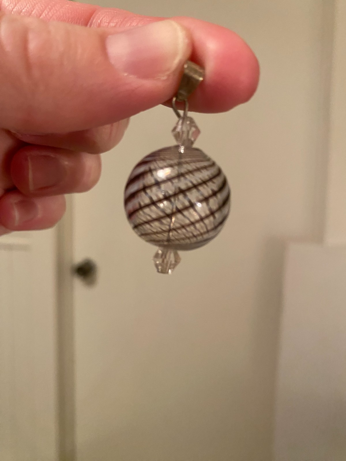 Fashion Gift Glass Pendant Round 3D Clear Ball w/ Stripes Pendant only No Chain