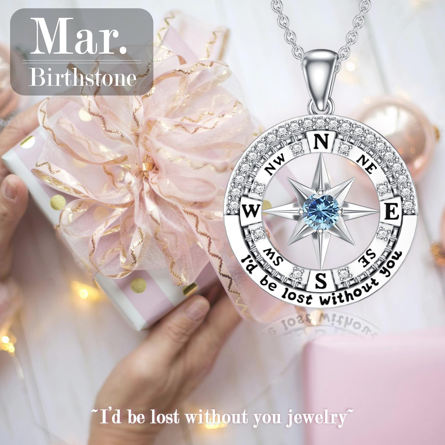 Compass Necklace for Women I’D Be Lost without You Jewelry Birthstone and 0.15Ct
