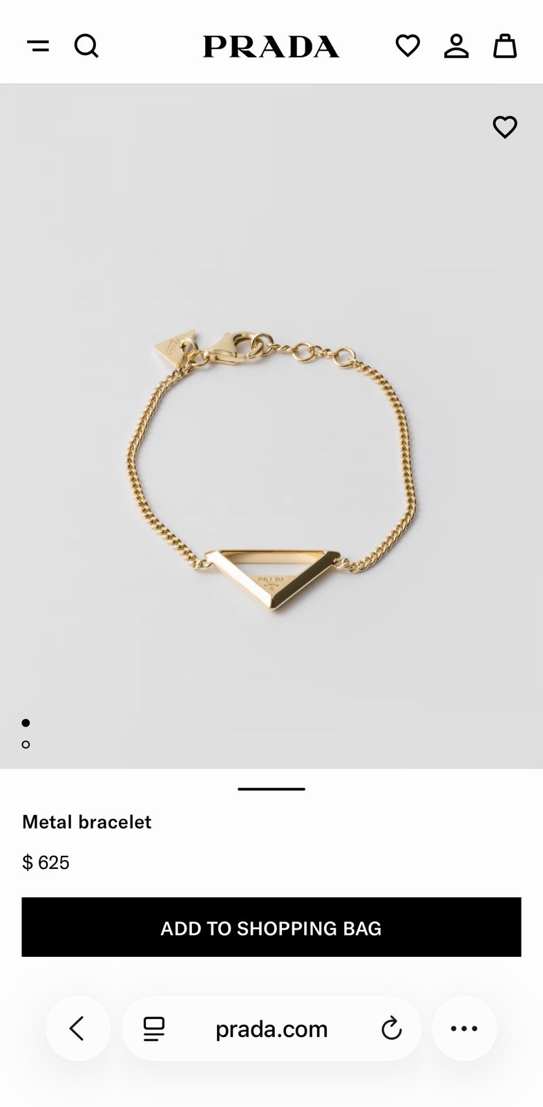 Prada Gold Tone Triangle Logo Curb Link Chain Bracelet Adjustable Lobster