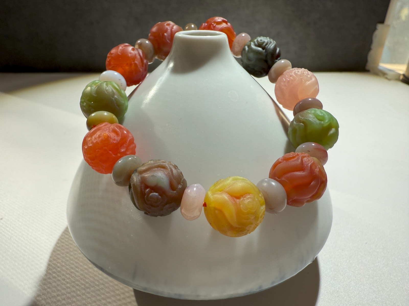 13.5mm+ Colorful Skinned Yanyuan Agate Nine-Tail Fox Beaded Bracelet｜多彩盐源手串