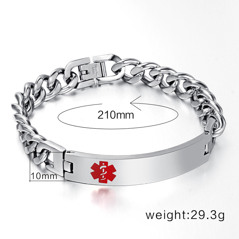 Men Medical Alert ID Chain Bracelet Wristband DIY Free Engraving Stainless Steel