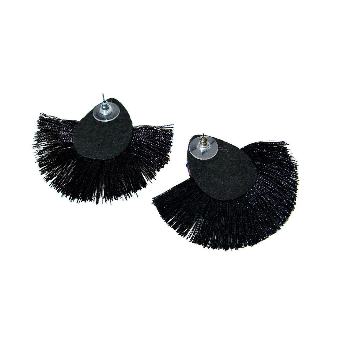 Seed Beaded Teardrop Black Tassel Stud Earrings Half Circle Fan Fashion Jewelry