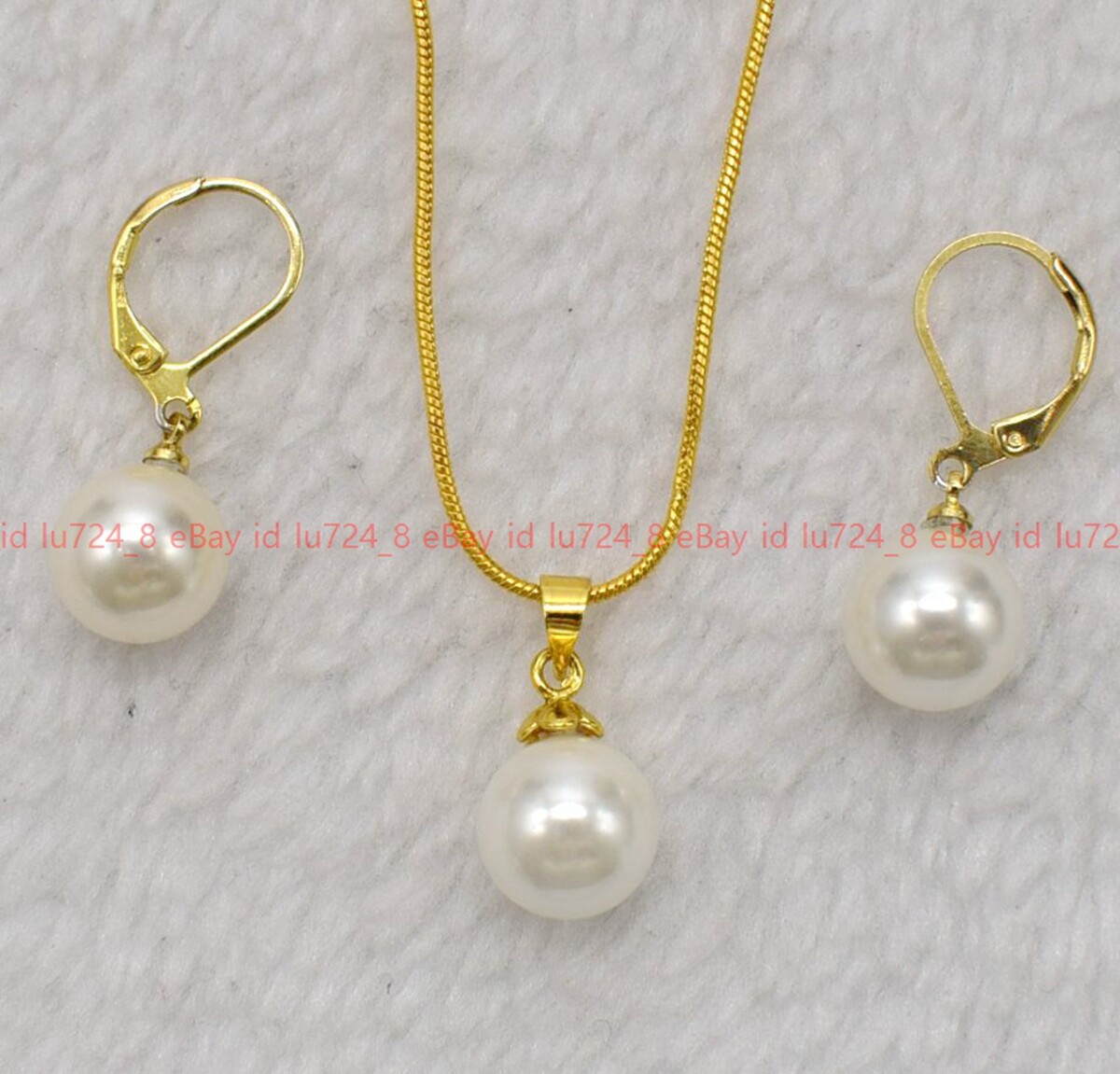 Beautiful Multicolor Shell Pearl Round Beads Pendant Necklace Earrings Set 17″