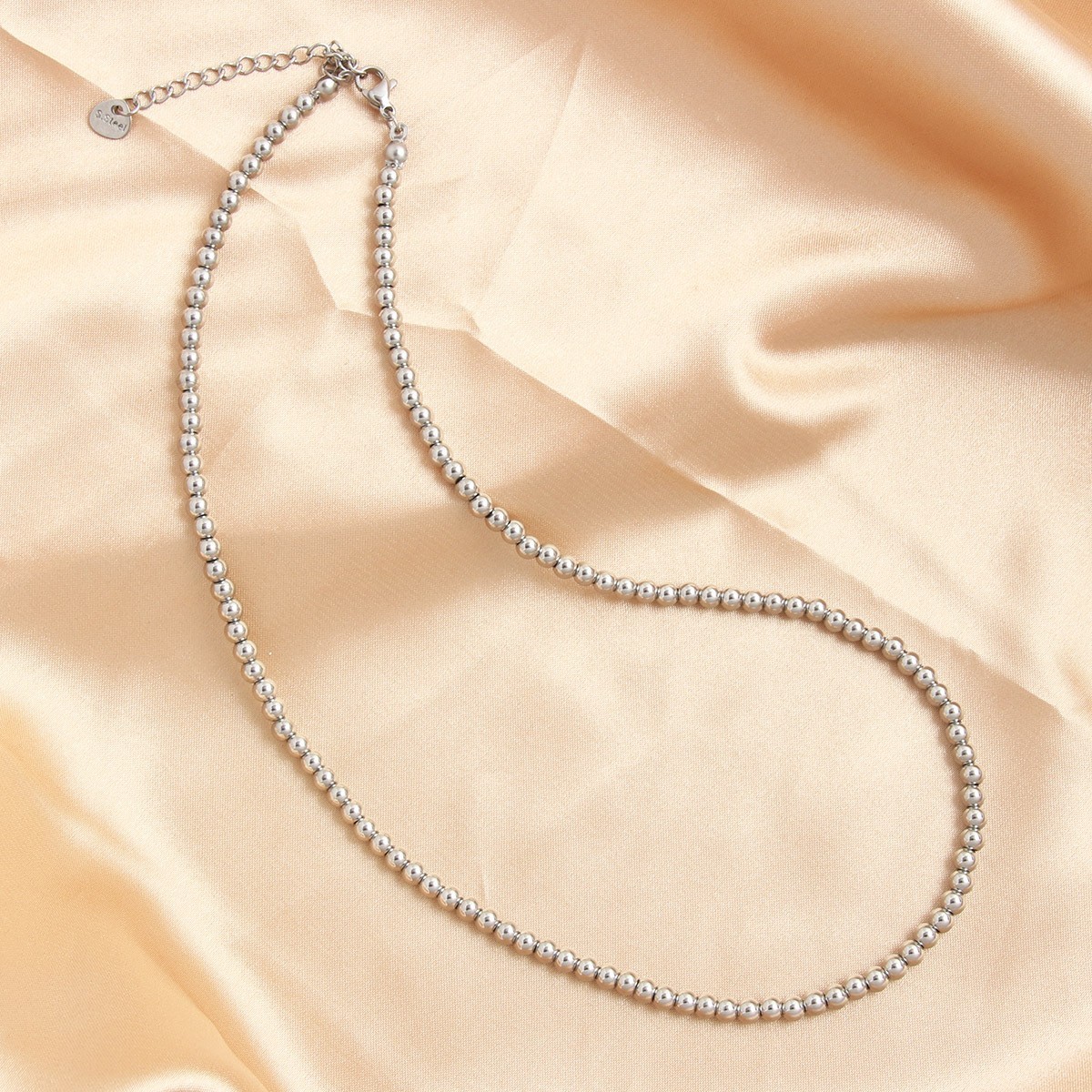 4-10mm Stainless Steel Beads Silver Beaded Chain Necklace Ball Choker Men Women