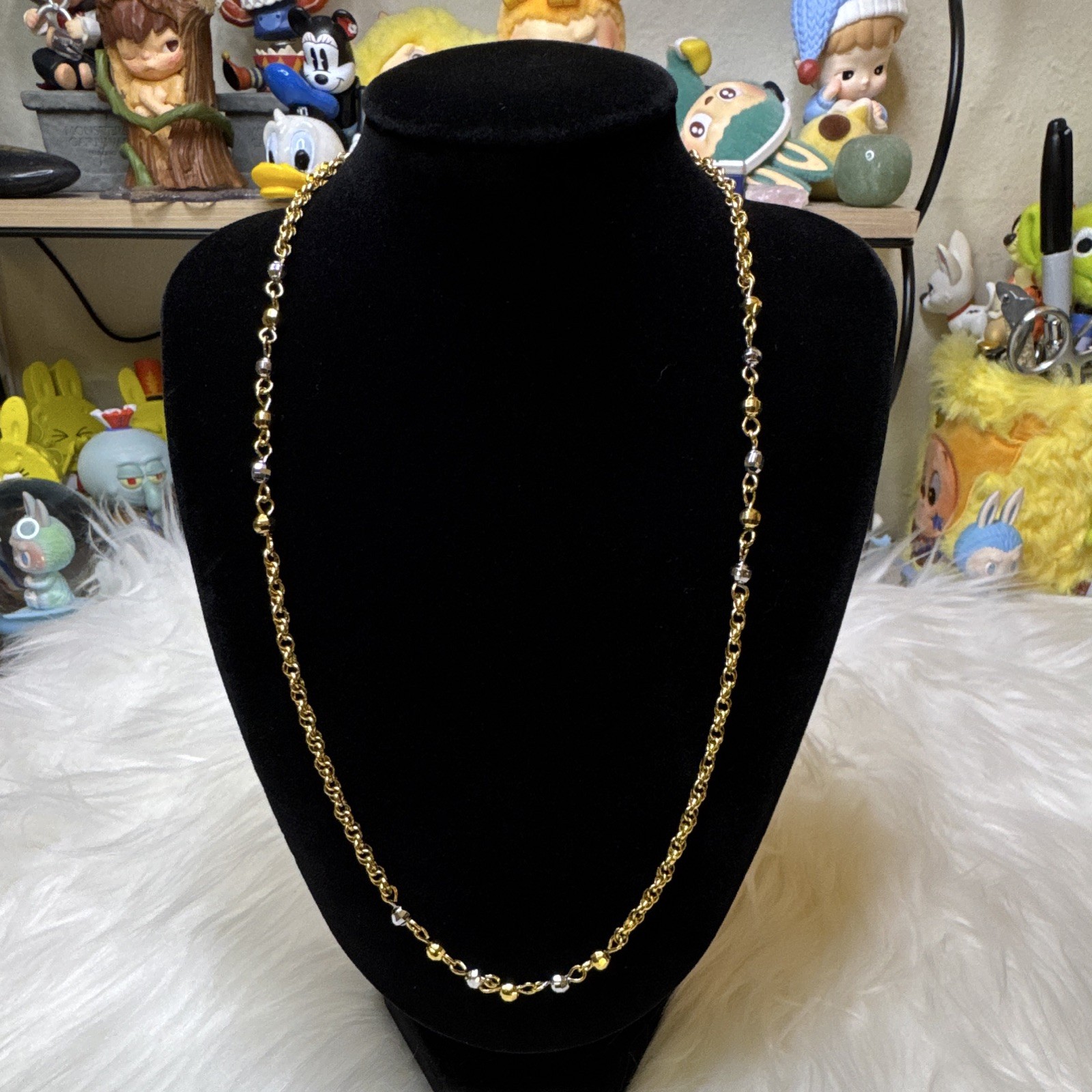 Rolo Chain Necklace 18.5”, 3.2mm 14K Gold Filled Two-Tone Beads, Lobster Clasp