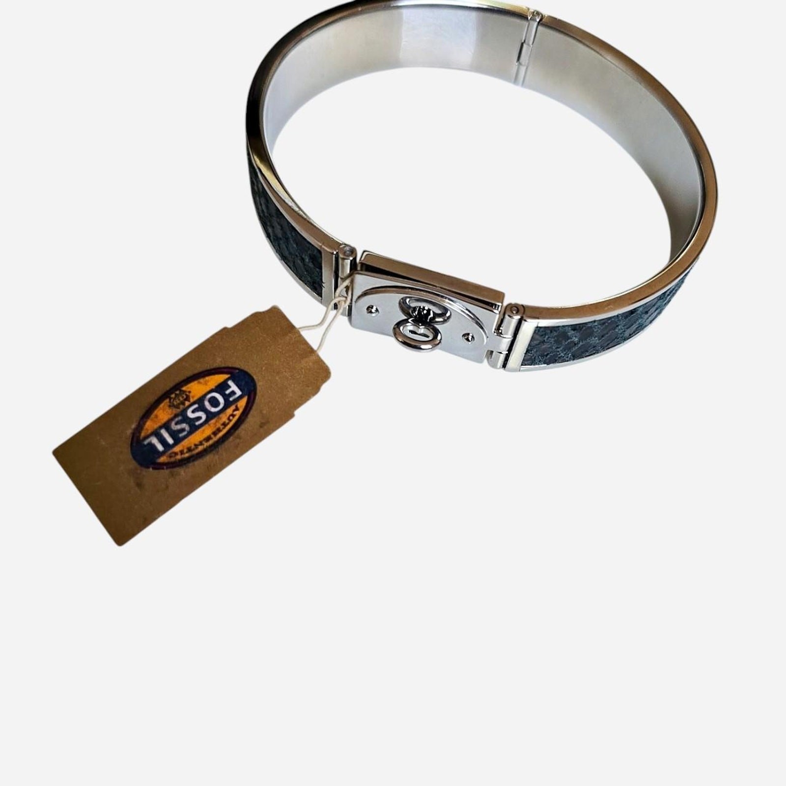 Fossil Iconic Metal Stainless Steel Snakeskin Inlay Bangle Bracelet NWT