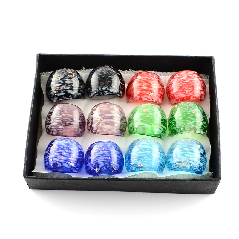 1 Box/12Pcs Handmade Gold Sand Lampwork Wide Band Rings Fashion Jewelry 17~19mm