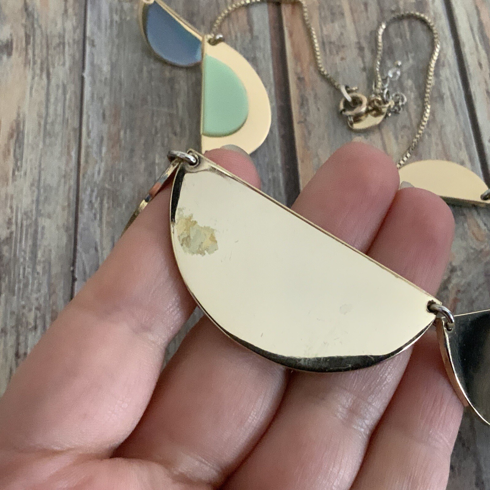 Gold tone LOFT mint green crescent link statement necklace