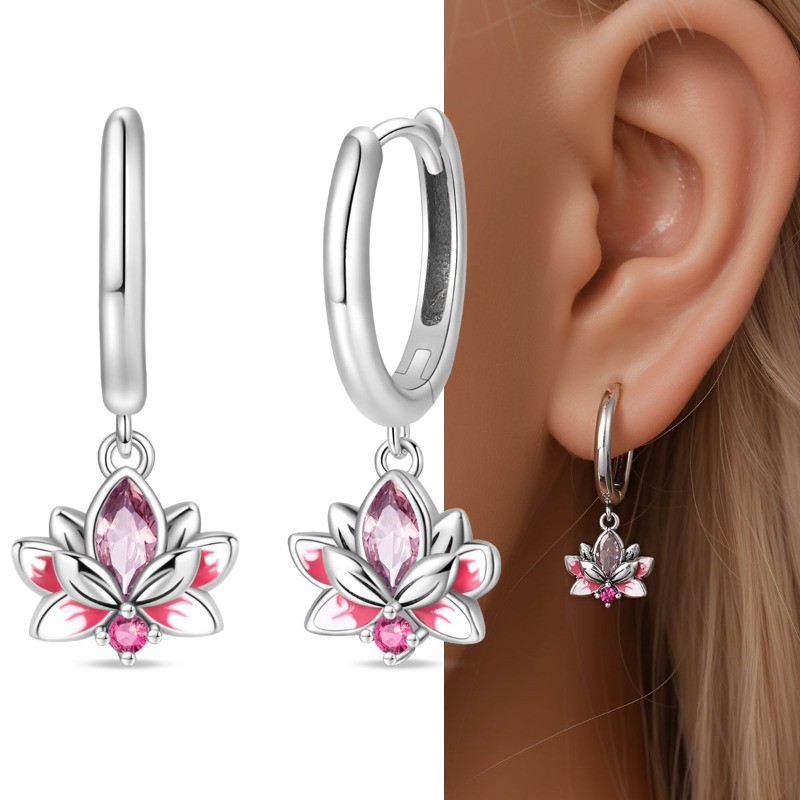 PANDACH 925 Sterling Silver Lotus Flower Drop Earrings For Women Jewelry Gifts