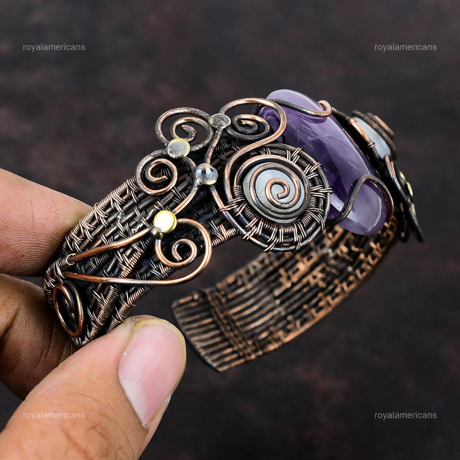 Star Amethyst Wire Wrapped Adjustable Cuff Handcrafted Copper Unique Jewelry