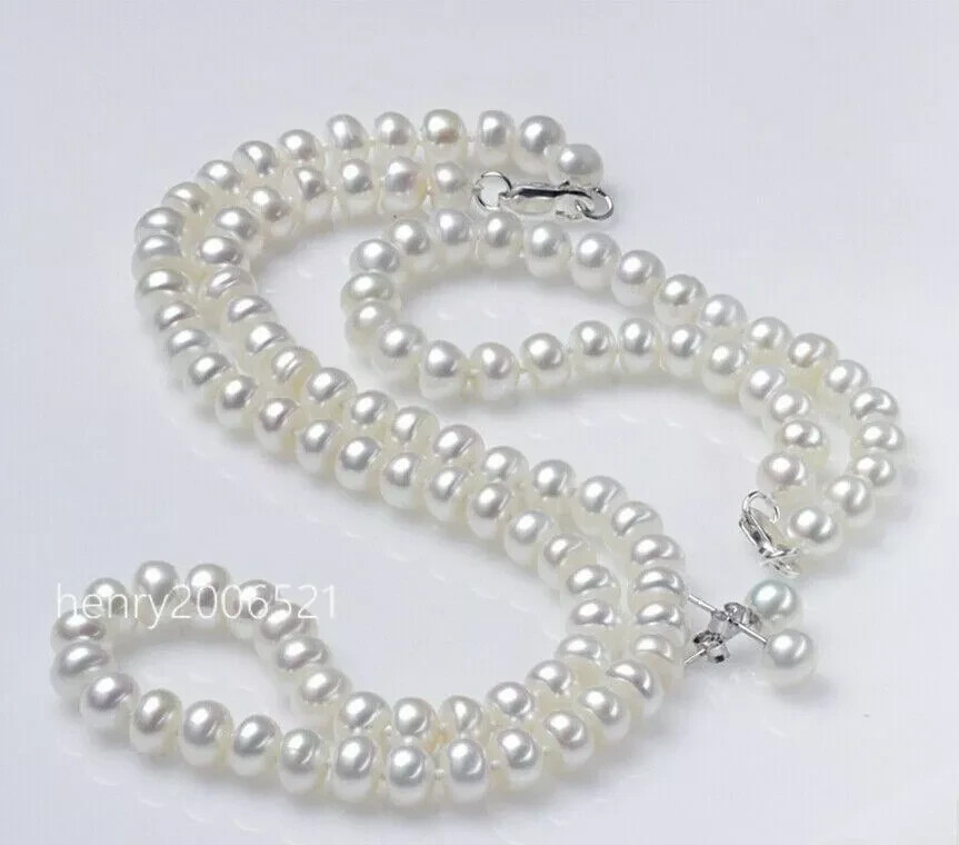 6X8 MM White Fresh Water Baroque pearls Necklace Bracelet Earring 18″8″