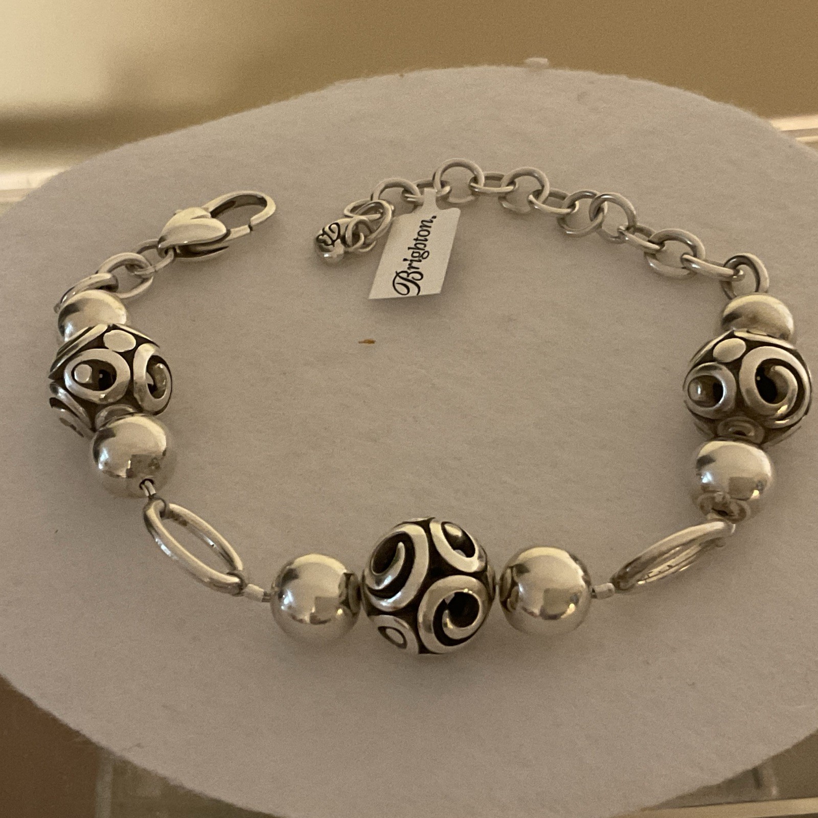 ICONIC CHIC! RARE UNIQUE BRIGHTON NWT OPEN SCROLL BALL & BEAD LINK BRACELET