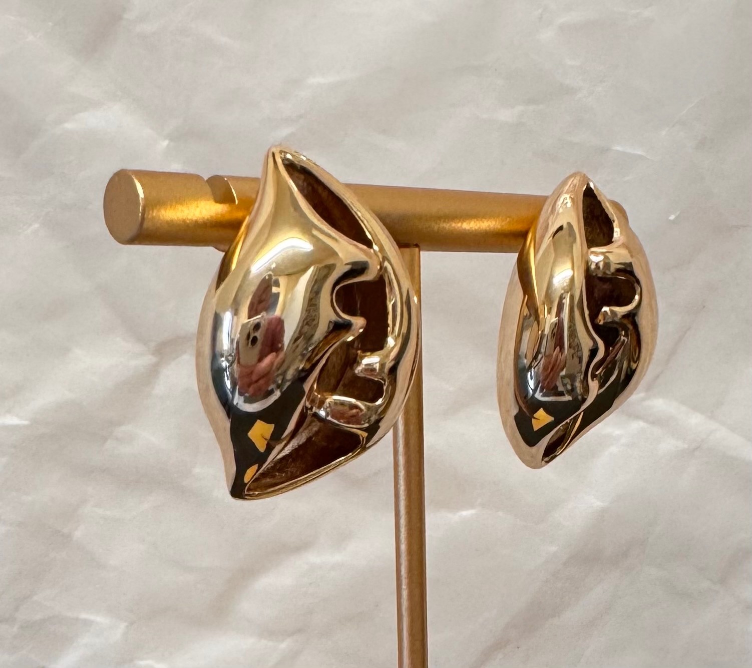Fendi Gold Tone Sculptural Clip-On Earrings # 553