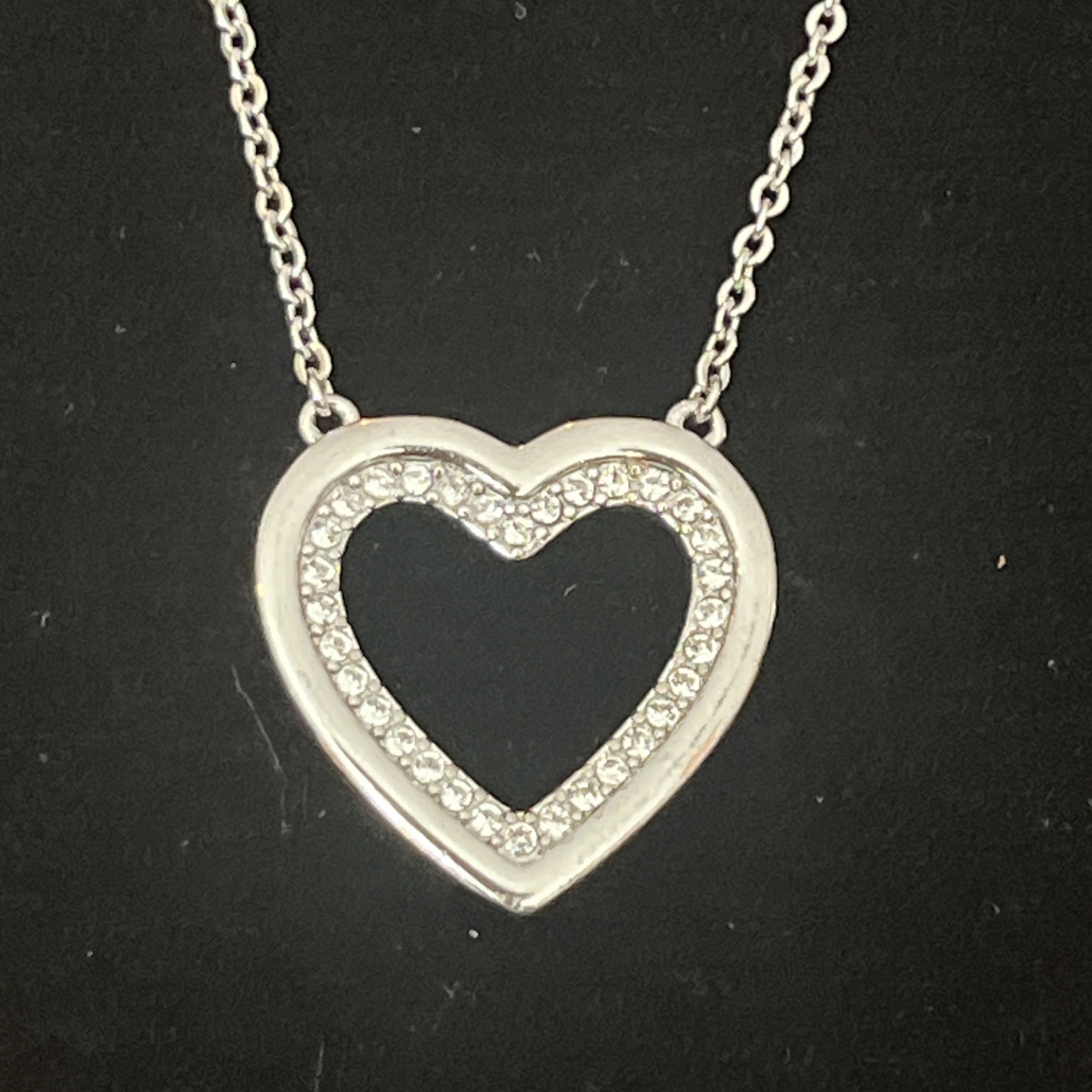 Open heart pendant necklace silver Tone Chain pave Cubic Zirconia Womens Jewelry