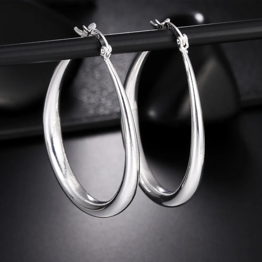 925 Sterling Silver 41MM Big Hoop Earrings Smooth Circle Women Party Jewelry