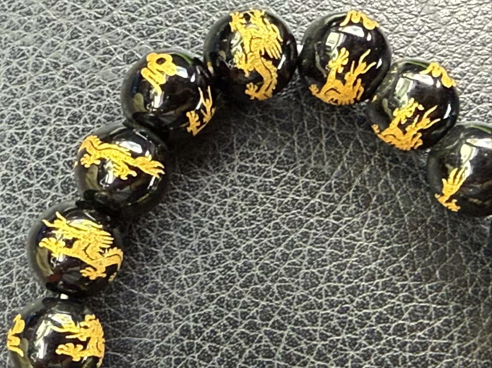 Feng Shui Genuine Obsidian Stone Beads Bracelet Gold Black Pi Xiu