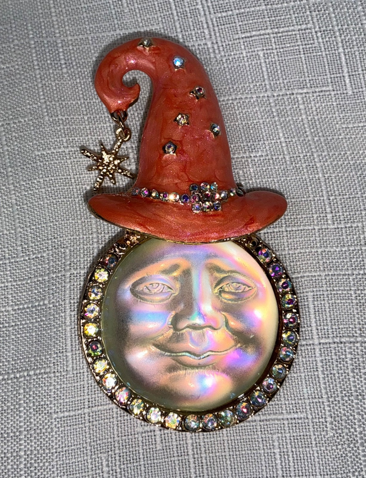 Brooch Pin Pendant Moon Wizard Halloween Magical Hat