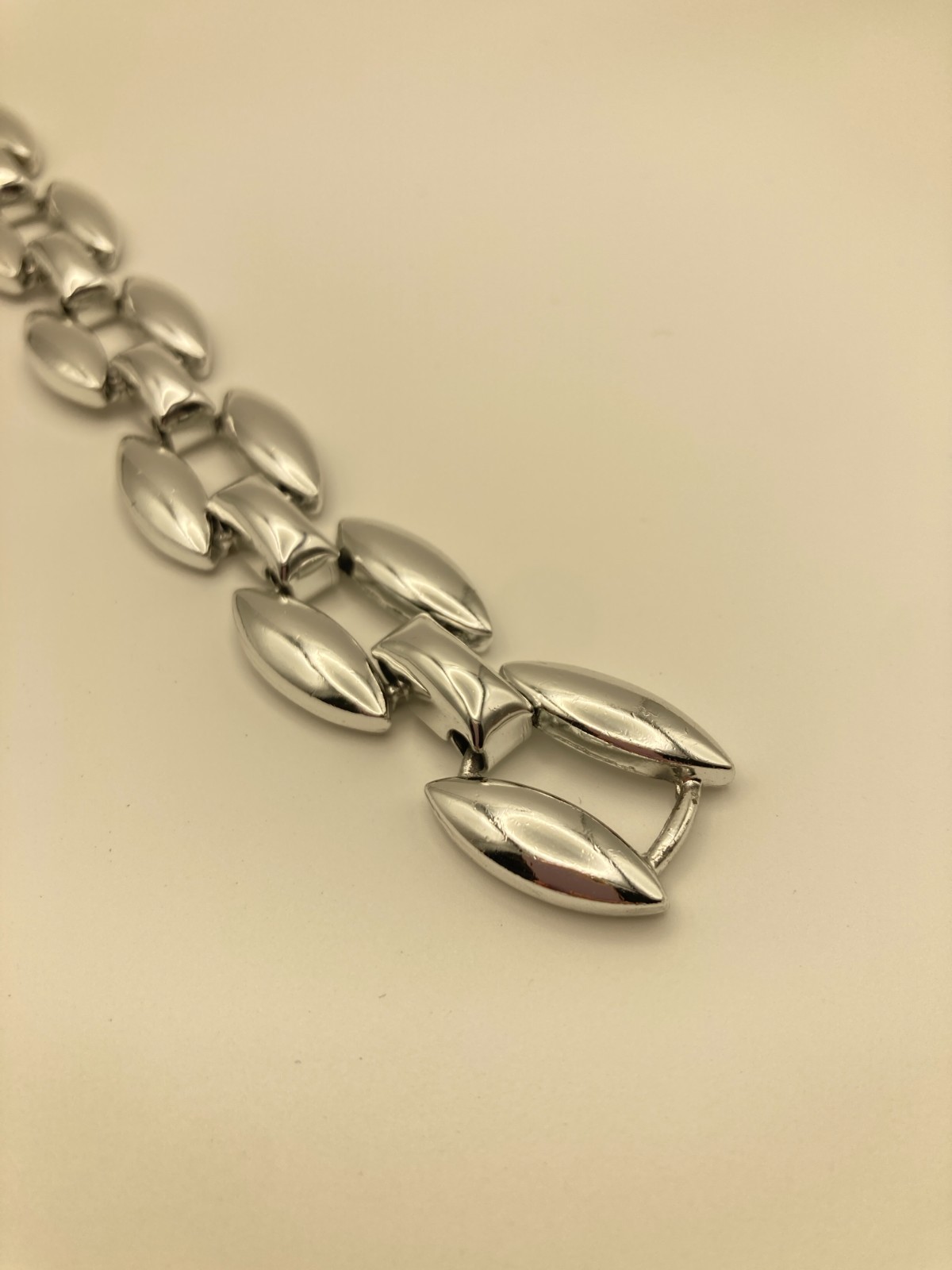 Silver Tone Marquise Link Bracelet Chunky Couture Modernist Polished