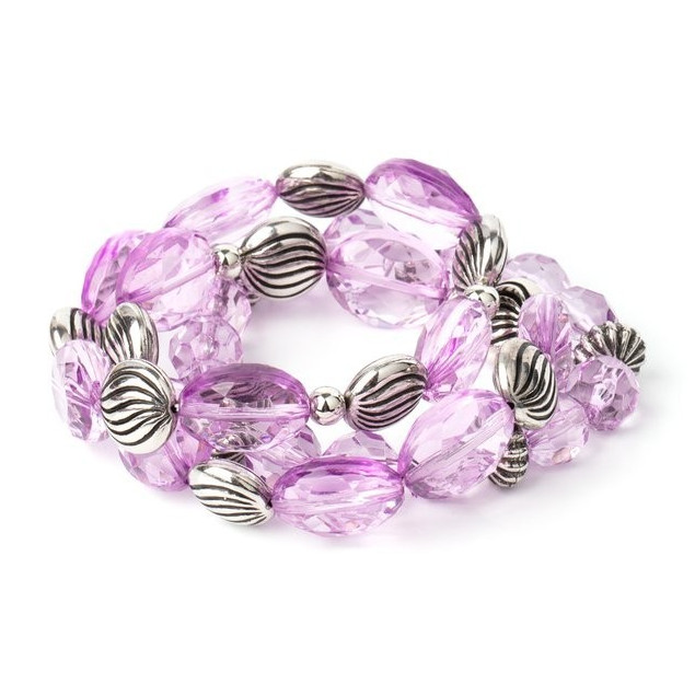 Paparazzi Purple Oval Acrylic Beaded Stretch Bracelet, Silver Tone Accents