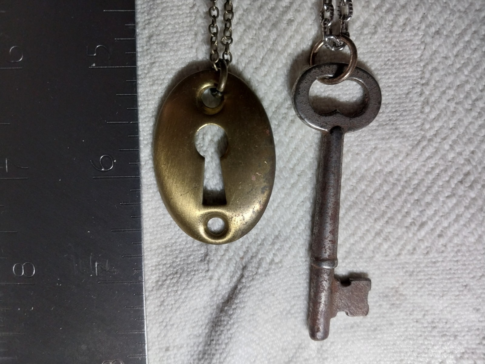 Vintage Skelton Key & Keyhole Pendant Necklace Set #26